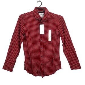 Mens Goodfellow Red & Black Mini Check Shirt Standard Button Up Long Sleeve S